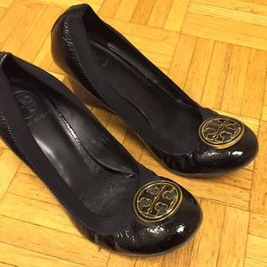 Tory Burch black patent wedge